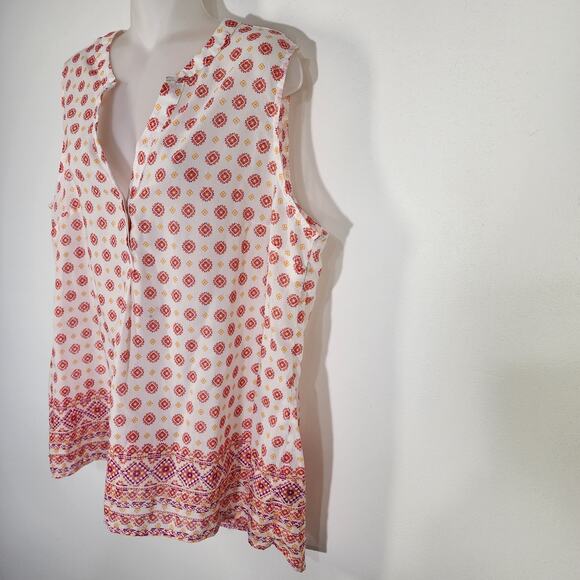 Relativity Womens Tank Top XL Sheer White Tunic Floral Geometric V Neck Light - Picture 5 of 9